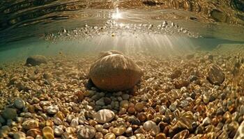 still Meereslandschaft, hell Sonne, unter Wasser Abenteuer wartet generiert durch ai foto