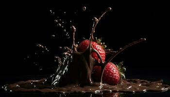 Schokolade eingetaucht Beere, planschen flüssig, Süss Erfrischung generiert durch ai foto
