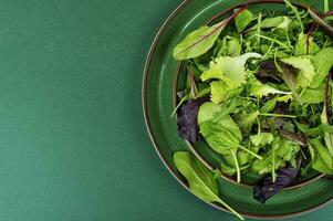 Grüns roh Grüner Salat Salat, Raum zum Text. foto