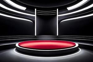 rot Licht runden Podium und schwarz Hintergrund ai generativ foto