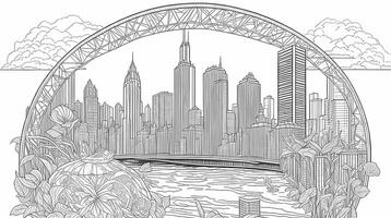 Chicago Stadt Bild mit Färbung Buch Stil, schwarz und Weiss, generativ ai Kunst foto