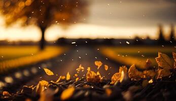 abstrakt Herbst Hintergrund, schön Landschaft Natur mit herbstlich Blätter und Bokeh, generativ ai foto