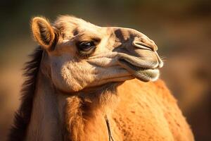 Kamel im Wüste. eid ul adha Konzept. generativ ai foto