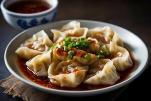 Lager Foto von Wonton Suppe Ursprung im Nord China Essen Fotografie generativ ai