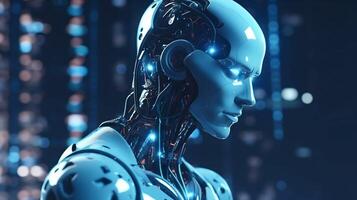 kybernetisch Roboter im künstlich Intelligenz Assistent Technologie Konzept Hintergrund, generativ ai foto