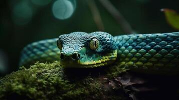 wild Natur giftig Viper Zunge Spiral- Schlangen im schließen oben Porträt generiert durch ai foto