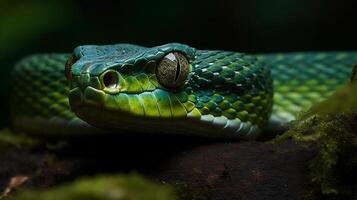 wild Natur giftig Viper Zunge Spiral- Schlangen im schließen oben Porträt generiert durch ai foto