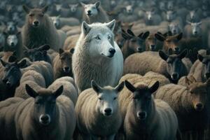 Wolf zwischen Schafe, generativ ai foto