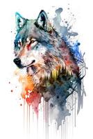 Illustration Wolf im Aquarell. Tier auf ein Weiß Hintergrund, generativ ai foto