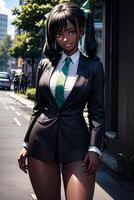 schwarz Frau tragen Geschäft Outfit ai generiert foto