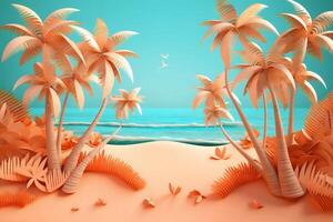 Sommer- Paradies Strand Hintergrund mit tropisch und Palme Bäume Landschaft, generativ ai foto