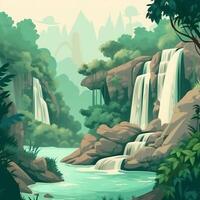 Wasserfall im tropisch Wald Illustration ai generiert foto