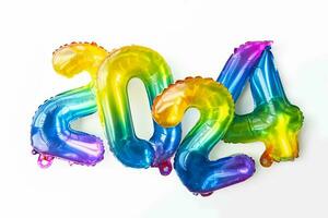 2024 Neu Jahr Konzept durch Regenbogen vereiteln Luftballons Zahlen. foto