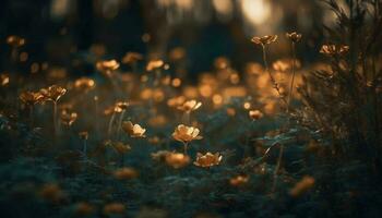 beschwingt Wildblumen blühen im das still Wiese generiert durch ai foto