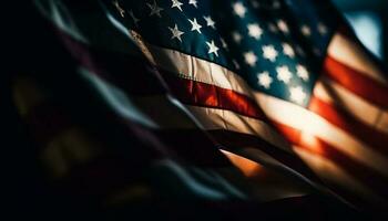 amerikanisch Flagge winken mit Stolz, Symbol von Freiheit generiert durch ai foto