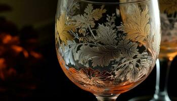 Luxus Weinglas spiegelt Eleganz von Feier Nacht generiert durch ai foto