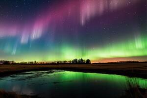 Aurora Landschaft mit Nord Beleuchtung, generativ ai foto