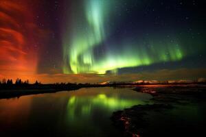 Aurora Landschaft mit Nord Beleuchtung, generativ ai foto