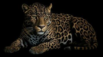 Jaguar mit ein schwarz Hintergrund Illustration ai generiert foto