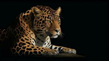 Jaguar mit ein schwarz Hintergrund Illustration ai generiert foto