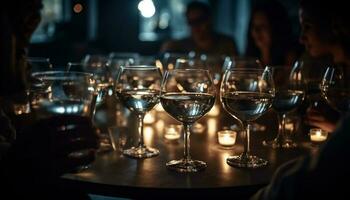 Gruppe von jung Erwachsene genießen Champagner beim elegant Bar Zähler generativ ai foto