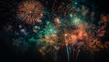 ein beschwingt, multi farbig Feuerwerk Anzeige Zünden das Sommer- Nacht Himmel generativ ai foto