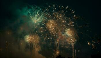 explosiv Feuerwerk Anzeige entzündet sich beschwingt Sommer- Feier draußen beim Dämmerung generativ ai foto