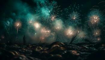 beschwingt Farben entzünden das Nacht Himmel im vierte von Juli Feier generativ ai foto