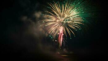 Neu Jahr Tag Feier entzündet sich das Nacht mit beschwingt Feuerwerk generativ ai foto