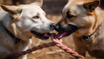 süß Hunde mit Seil Szene generativ ai foto