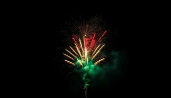 explosiv Feuerwerk erleuchten das Nacht Himmel im beschwingt Farben generativ ai foto