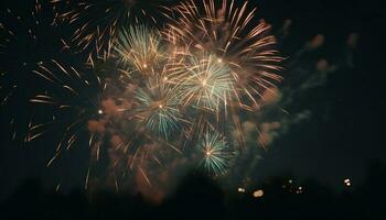 vierte von Juli Feier beschwingt Farben, explodiert Feuerwerk, beleuchtet Nacht generiert durch ai foto