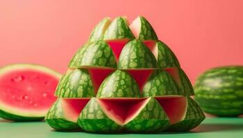 saftig Wassermelone Scheibe, ein bunt und gesund Sommer- Snack generiert durch ai foto