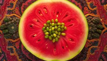 saftig Wassermelone Scheibe auf ein Platte, perfekt Sommer- Erfrischung generiert durch ai foto