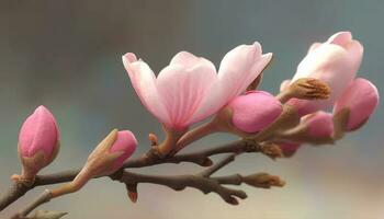 beschwingt Tulpe blühen im Blau, ein Symbol von Neu Leben generiert durch ai foto