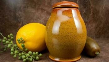 organisch Zitrone Saft im rustikal Glas Krug, perfekt Sommer- Erfrischung generiert durch ai foto