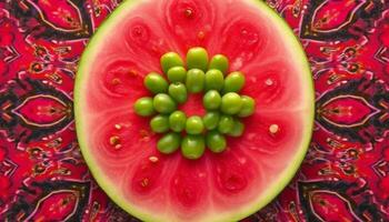 saftig Wassermelone Scheibe, ein bunt und erfrischend Sommer- Snack generiert durch ai foto