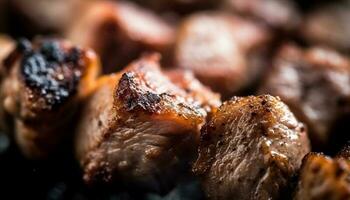 gegrillt Fleisch Teller mit Schweinefleisch, Rindfleisch, und Filet Spieße generiert durch ai foto