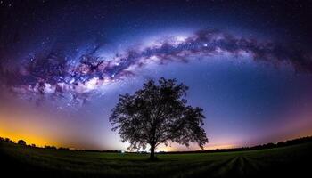 glühend Star Weg leuchtet still ländlich Szene im Sommer- Wiese generiert durch ai foto