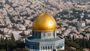 spirituell Stadtbild von jerusalem alt Stadt mit ikonisch Minarette generiert durch ai foto