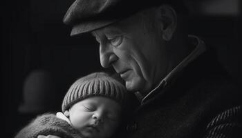 Vater und Sohn Verbindung, Umarmen Neu Leben im heiter Natur generiert durch ai foto