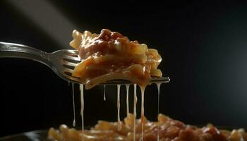 frisch Gourmet Dessert Scheibe mit Honig und Obst auf Teller generiert durch ai foto
