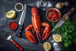 Lager Foto von gekocht Hummer bereit zu Essen im das Teller Fotografie generativ ai