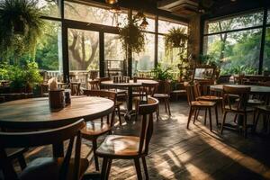 leeren Innerhalb Restaurant Essen Fotografie ai generiert foto