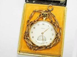 Antiquität golden Tasche Uhr heinicke Zürich Olma im Original Box foto