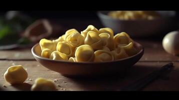 Lager Foto von hyperrealistisch Porträt von Tortellini Italien Essen Fotografie generativ ai