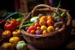 Lager Foto von mischen Gemüse auf das Korb redaktionell Essen Fotografie generativ ai