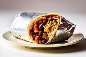 Lager Foto von Burrito Mexiko im Teller Mexikaner Essen Fotografie generativ ai