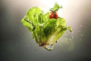 Lager Foto von Gemüse fliegend durch das Luft redaktionell Essen Fotografie generativ ai
