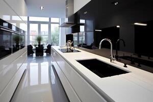 Lager Foto von extrem schließen Küche mit ein sinken im das Stil minimalistisch Fotografie generativ ai